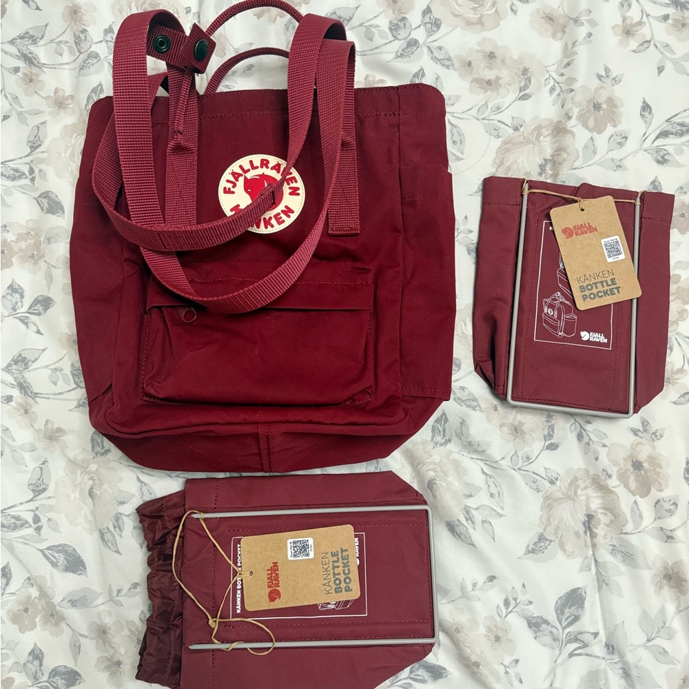 Fjallraven Ox Red Totepack Mini and x2 Water Bottle Pocket Accessories
